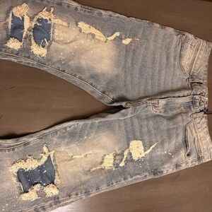 Fashion Nova Men Distressed Flared Blue Jeans Size 34